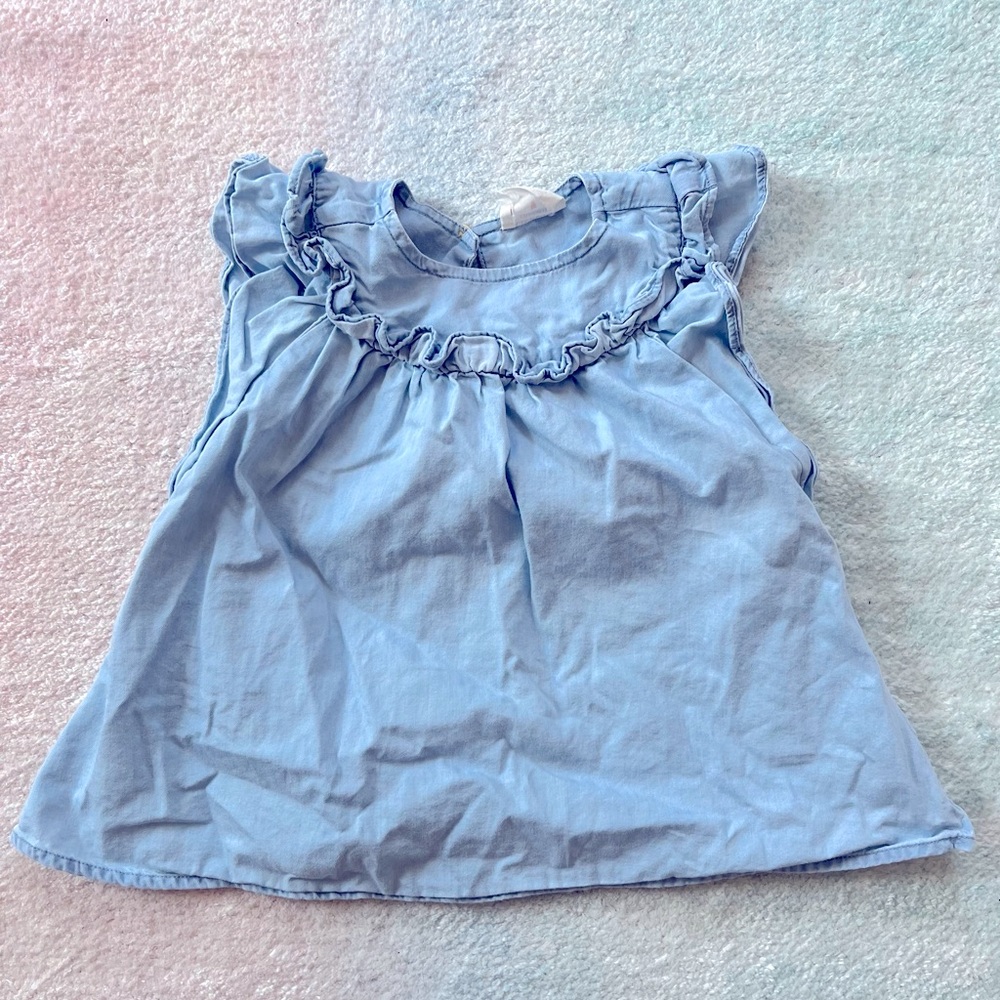 J Crew Crewcuts Girls Chambray Ruffle Sleeveless Top - Size XS